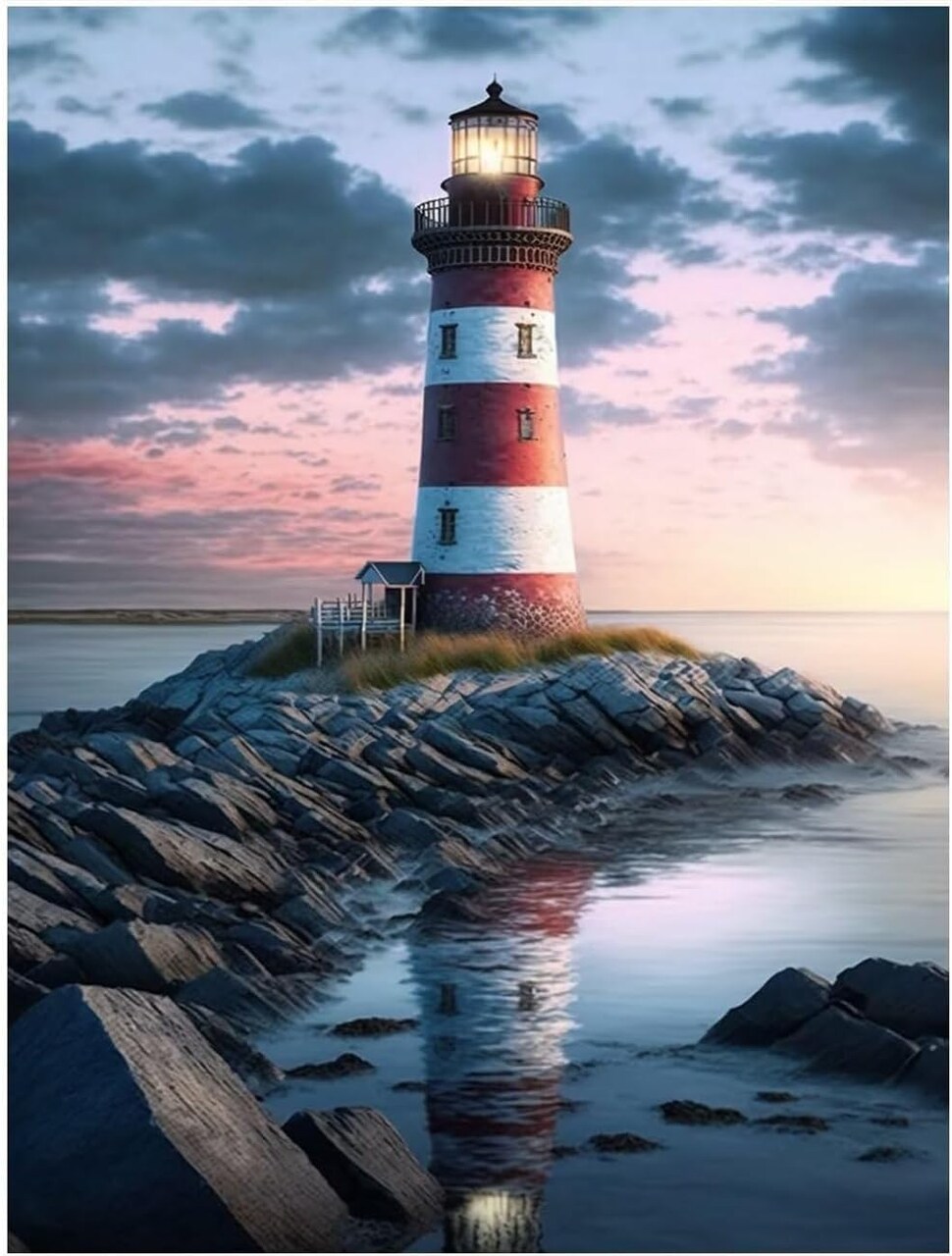 Diamond Painting Kits for Adults, Beach and Lighthouse 5D Diamond Art Kits for Beginner DIY Full Drill Diamond Dots Crystal Craft Kits for Home Wall Decor Gifts 11.8x15.7 inch